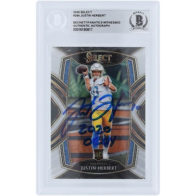 Justin Herbert Los Angeles Chargers Autographed 2020 Panini Select Club Level #244 Beckett Fanatics Witnessed Authenticated Rookie Card with "2020 OROY" Inscription