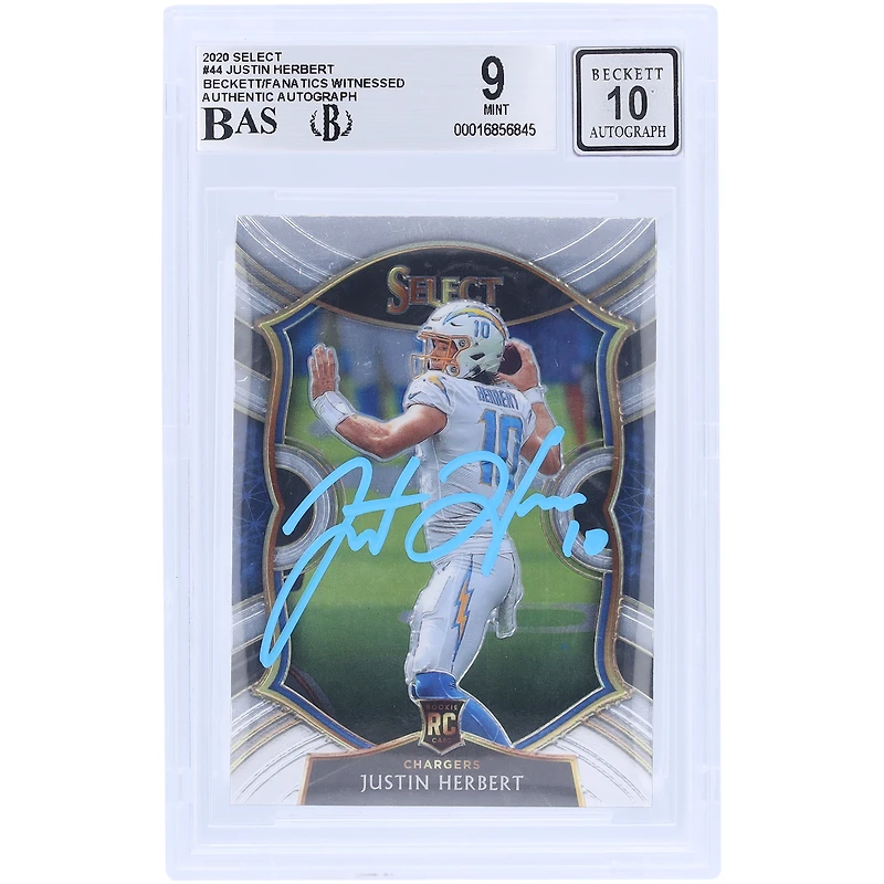 Justin Herbert Los Angeles Chargers Autographed 2020 Panini Select Light Blue Ink #44 Beckett Fanatics Witnessed Authenticated 9/10 Rookie Card 