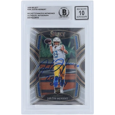 Justin Herbert Los Angeles Chargers Autographed 2020 Panini Select #244 Beckett Fanatics Witnessed Authenticated 10 Rookie Card with "2020 OROY" Inscription