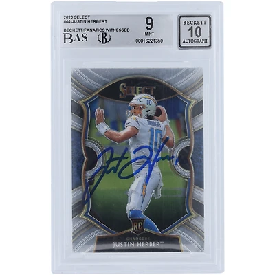 Justin Herbert Los Angeles Chargers Carte de recrue authentifiée 9/10 signée par les fanatiques de Beckett 2020 Panini Select #44