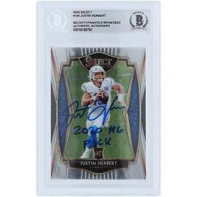Justin Herbert Los Angeles Chargers Autographed 2020 Panini Select Premier Level #144 Beckett Fanatics Witnessed Authenticated Rookie Card with "2020 #6 PICK" Inscription