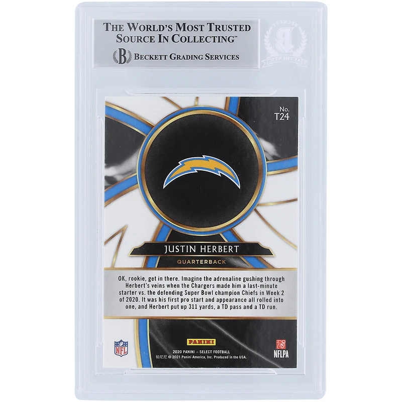 Justin Herbert Los Angeles Chargers Autographed 2020 Panini Select Turbocharged #T24 Beckett Fanatics Witnessed Authenticated Rookie Card 