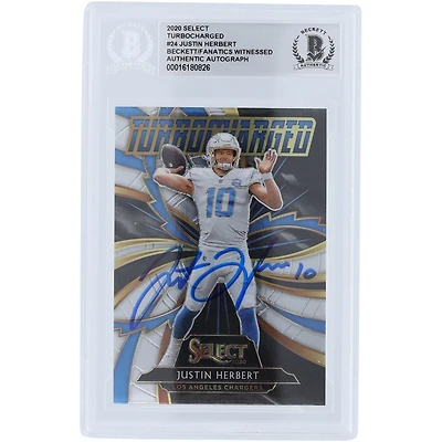 Justin Herbert Los Angeles Chargers Autographed 2020 Panini Select Turbocharged #T24 Beckett Fanatics Witnessed Authenticated Rookie Card 