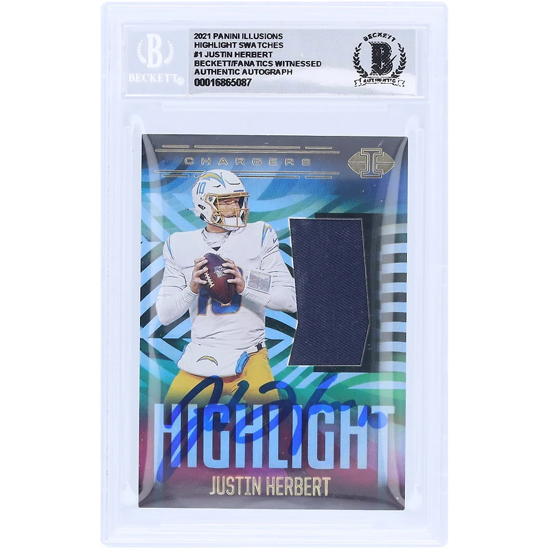 Justin Herbert Los Angeles Chargers Autographed 2021 Panini Illusions Highlight Relic #HS-JH Beckett Fanatics Witnessed Authenticated 10 Card 