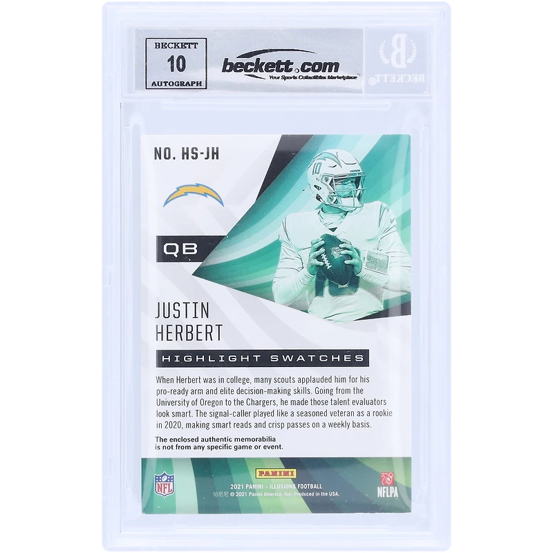 Justin Herbert Los Angeles Chargers Autographed 2021 Panini Illusions Highlight Relic #HS-JH Beckett Fanatics Witnessed Authenticated 10 Card
