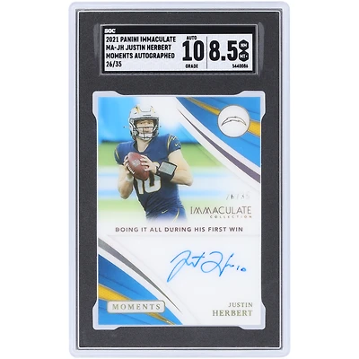 Justin Herbert Los Angeles Chargers Autographed 2021 Panini Immaculate Collection Moments #MA-JH #26/35 SGC Authenticated 8.5/10 Card
