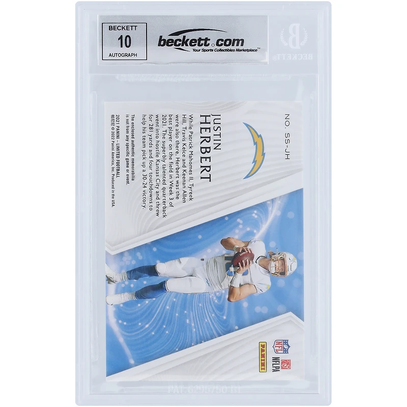 Justin Herbert Los Angeles Chargers Autographed 2021 Panini Limited Relic #SS-JH #/99 Beckett Fanatics Witnessed Authenticated 10 Card