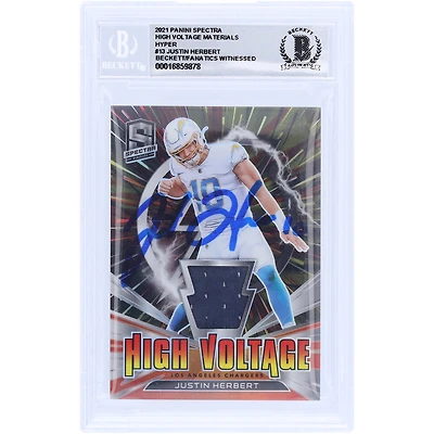 Justin Herbert Los Angeles Chargers Autographed 2021 Panini Spectra High Voltage Relic #HV-JH #20/75 Beckett Fanatics Witnessed Authenticated 10 Card 