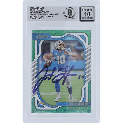 Justin Herbert Los Angeles Chargers Autographed 2022 Panini Absolute Green Waves #87 #/50 Beckett Fanatics Witnessed Authenticated 10 Card 