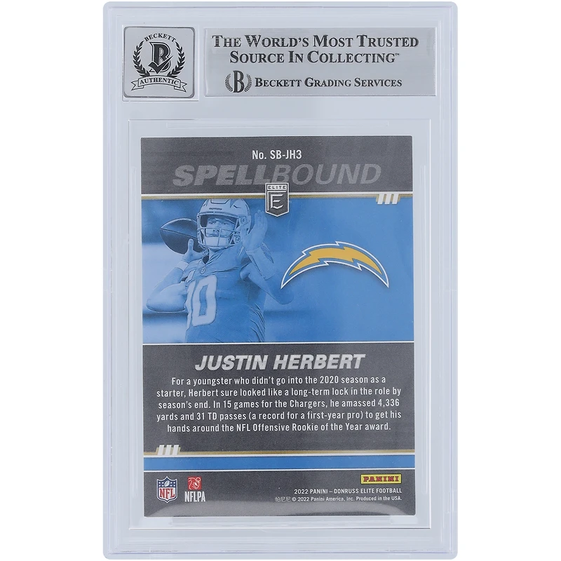 Justin Herbert Los Angeles Chargers Autographed 2022 Panini Donruss Elite Spellbound R Red #SB-JH3 #/99 Beckett Fanatics Witnessed Authenticated 10 Card 
