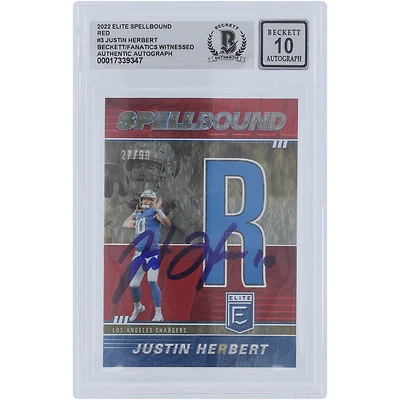 Justin Herbert Los Angeles Chargers Autographed 2022 Panini Donruss Elite Spellbound R Red #SB-JH3 #/99 Beckett Fanatics Witnessed Authenticated 10 Card 