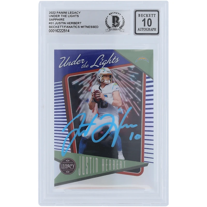 Carte Panini Legacy Sapphire Powder Blue #UL-31 #/35 autographiée par Justin Herbert Los Angeles Chargers 2022 Beckett Fanatics 10 cartes authentifiées