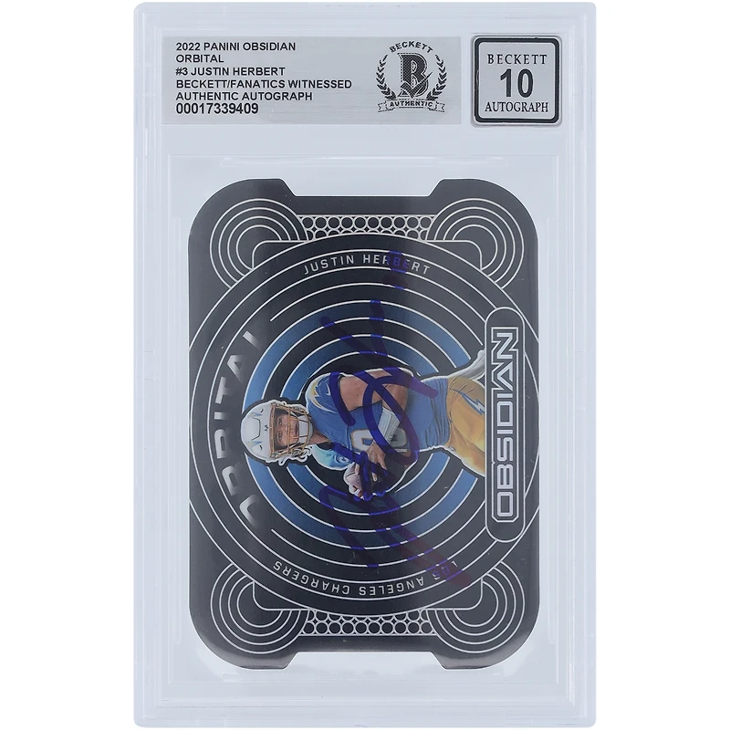 Justin Herbert Los Angeles Chargers Autographed 2022 Panini Obsidian Orbital #ORB-JHE #/99 Beckett Fanatics Witnessed Authenticated 10 Card