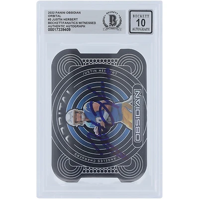 Justin Herbert Los Angeles Chargers Autographed 2022 Panini Obsidian Orbital #ORB-JHE #/99 Beckett Fanatics Witnessed Authenticated 10 Card 