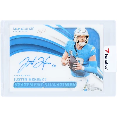 Justin Herbert Los Angeles Chargers Autographed 2024 Panini Immaculate Collection Statement Signatures Platinum #STS-JHT #1/1 Card