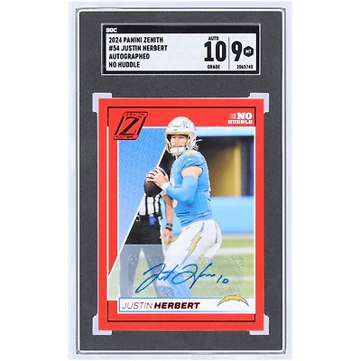 Justin Herbert Los Angeles Chargers Autographed 2024 Panini Zenith No Huddle #54 SGC Authenticated 9/10 Card