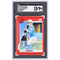 Justin Herbert Los Angeles Chargers Autographed 2024 Panini Zenith No Huddle #54 SGC Authenticated 9/10 Card