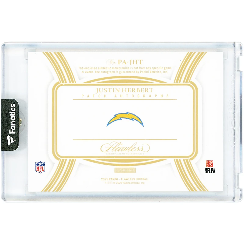 Carte autographiée de Justin Herbert (Los Angeles Chargers) Panini Flawless Holo Silver Patch Dual-Color Relic 2025 #PA-JHT #5/20