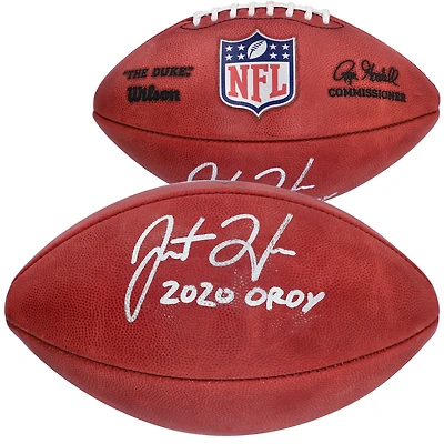 Justin Herbert Los Angeles Chargers Autographed Duke Football with "2020 OROY" Inscription
