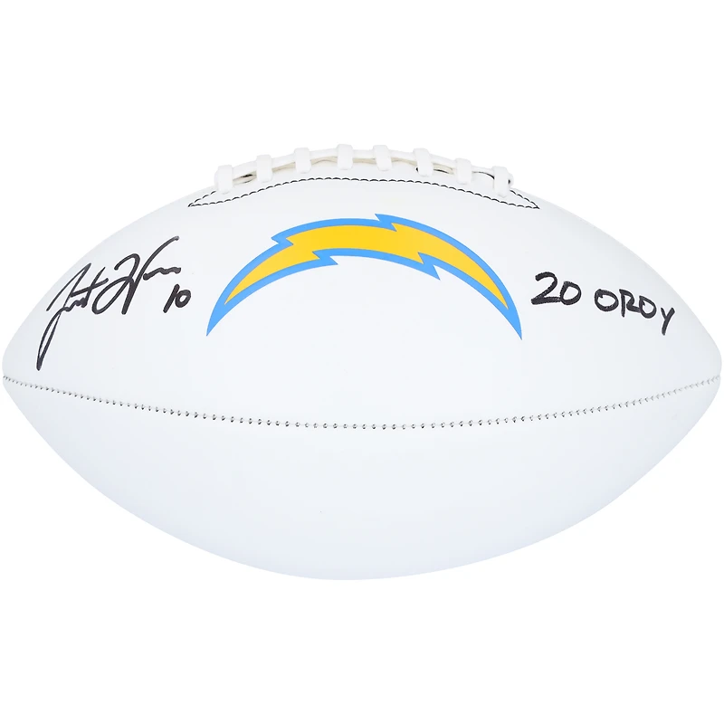 Justin Herbert Los Angeles Chargers Autographed Franklin White Panel Football with "2020 OROY" Inscription
