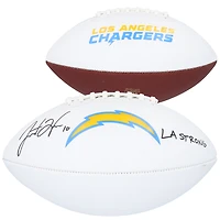 Ballon de football Franklin White Panel autographié par Justin Herbert des Los Angeles Chargers avec l'inscription « LA Strong »