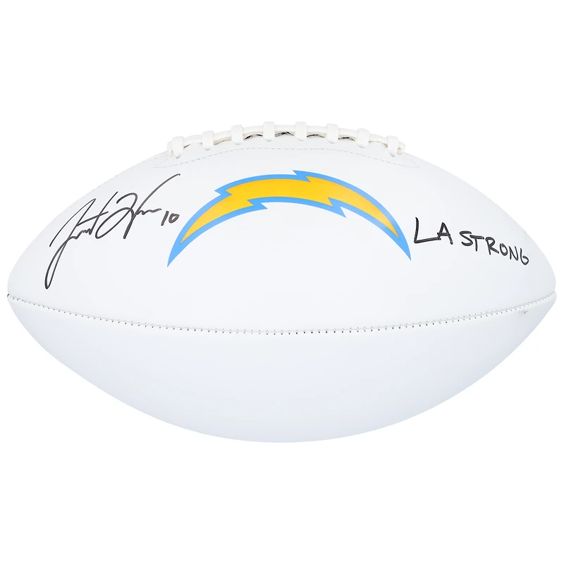Ballon de football Franklin White Panel autographié par Justin Herbert des Los Angeles Chargers avec l'inscription « LA Strong »