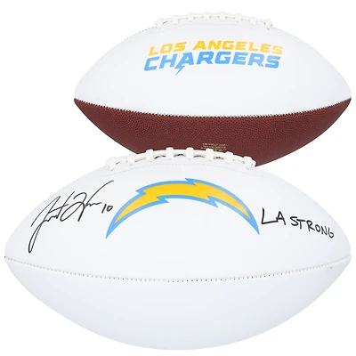 Justin Herbert Los Angeles Chargers Autographed Franklin White Panel Football with "LA Strong" Inscription