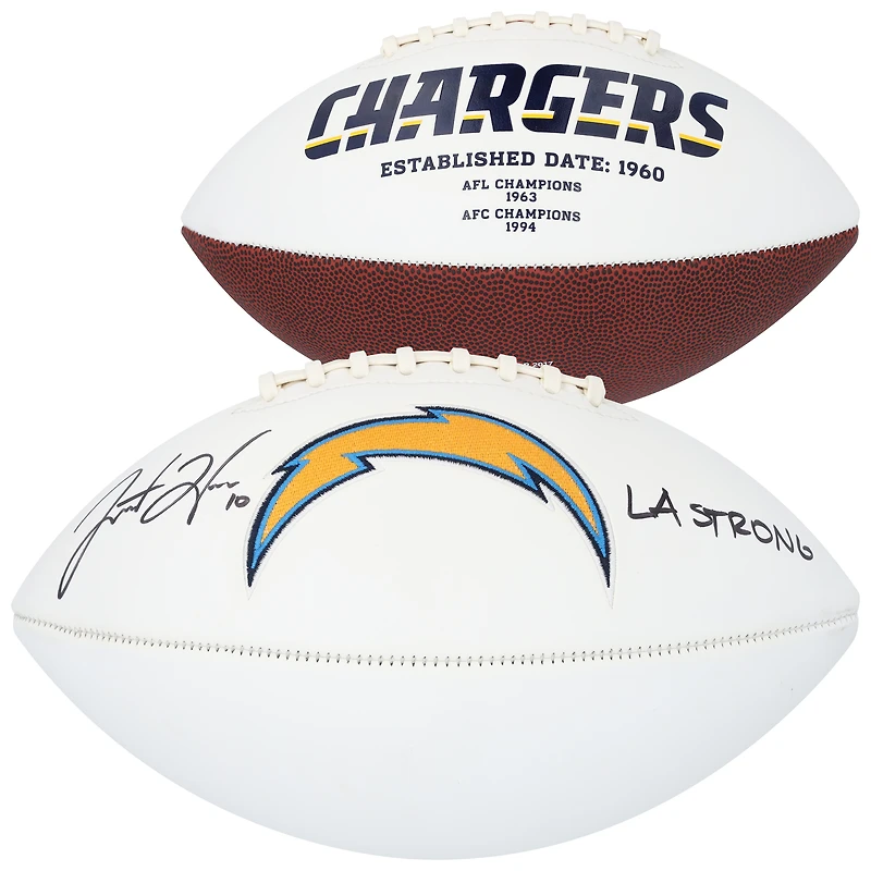 Justin Herbert Los Angeles Chargers Autographed Jardin White Panel Football with "LA Strong" Inscription 