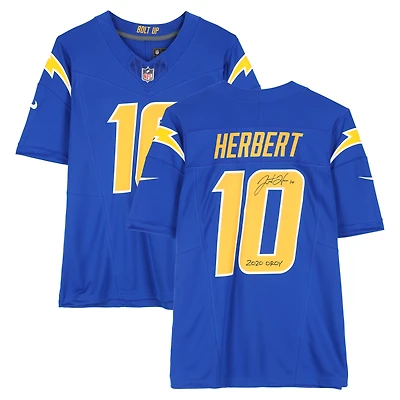 Justin Herbert Los Angeles Chargers Autographed Nike Royal Vapor F.U.S.E. Limited Jersey with "2020 OROY" Inscription 