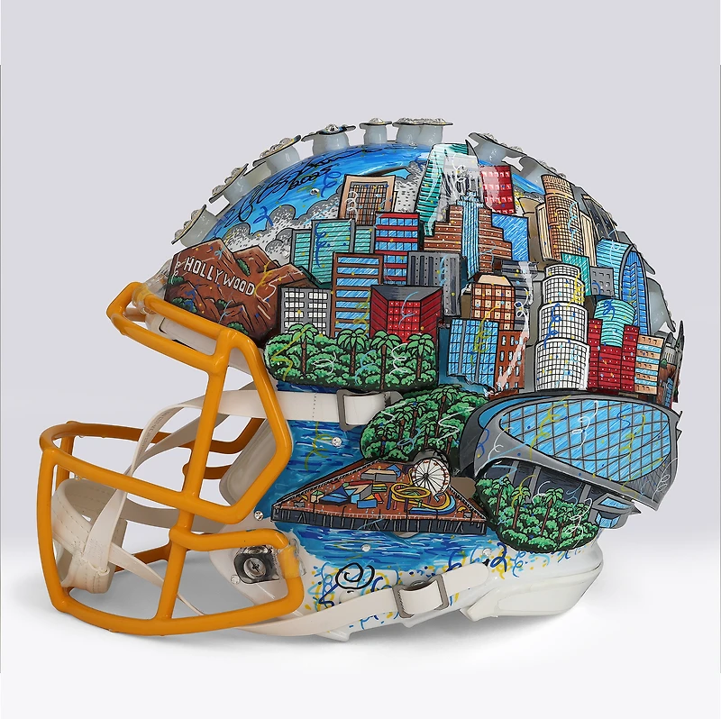 Justin Herbert Los Angeles Chargers Autographed Riddell Speed Authentic Helmet - Art by Charles Fazzino - WN55916220