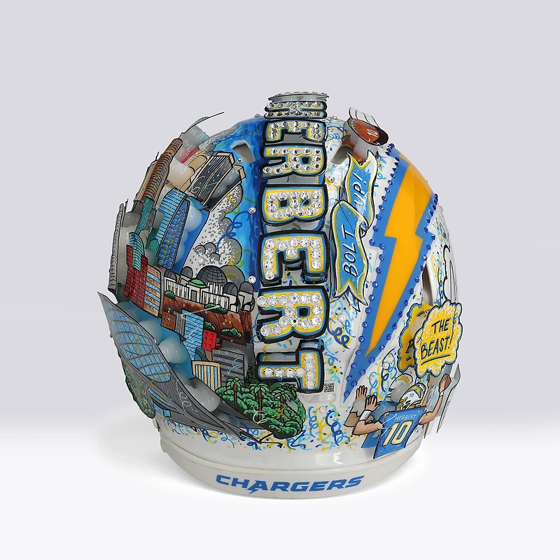 Justin Herbert Los Angeles Chargers Autographed Riddell Speed Authentic Helmet - Art by Charles Fazzino - WN55916220