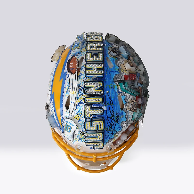 Justin Herbert Los Angeles Chargers Autographed Riddell Speed Authentic Helmet - Art by Charles Fazzino - WN55916220