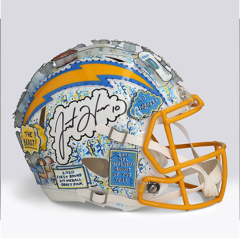 Justin Herbert Los Angeles Chargers Autographed Riddell Speed Authentic Helmet - Art by Charles Fazzino - WN55916220