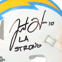 Casque Riddell Speed ​​Mini autographié par Justin Herbert des Los Angeles Chargers avec inscription « LA Strong »