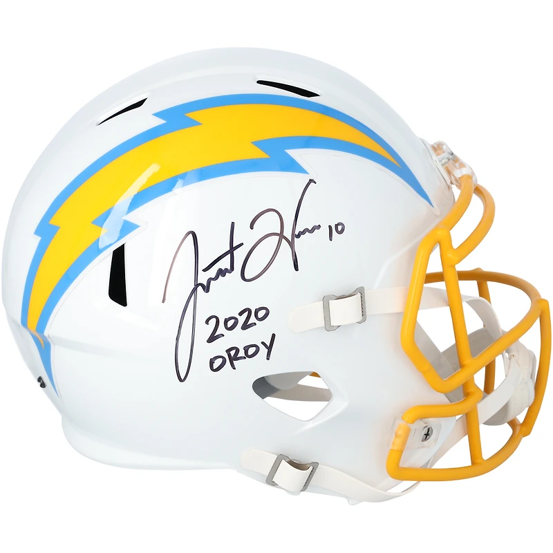 Réplique du casque Riddell Speed autographié par Justin Herbert des Los Angeles Chargers avec l'inscription « 2020 OROY »