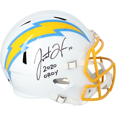 Réplique du casque Riddell Speed ​​autographié par Justin Herbert des Los Angeles Chargers avec l'inscription « 2020 OROY »