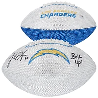 Justin Herbert Los Angeles Chargers Autographed Swarovski Crystal White Panel Football with "Bolt Up" Inscription - Art by Rock On Sports