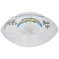 Justin Herbert Los Angeles Chargers Autographed Swarovski Crystal White Panel Football with "Bolt Up" Inscription - Art by Rock On Sports
