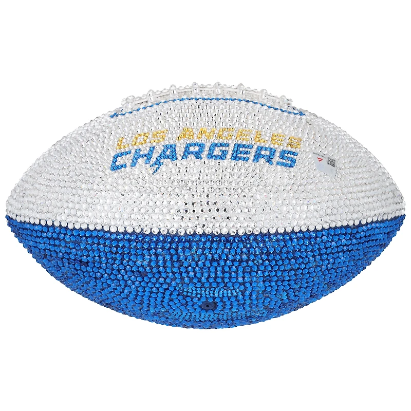 Justin Herbert Los Angeles Chargers Autographed Swarovski Crystal White Panel Football with "Bolt Up" Inscription - Art by Rock On Sports