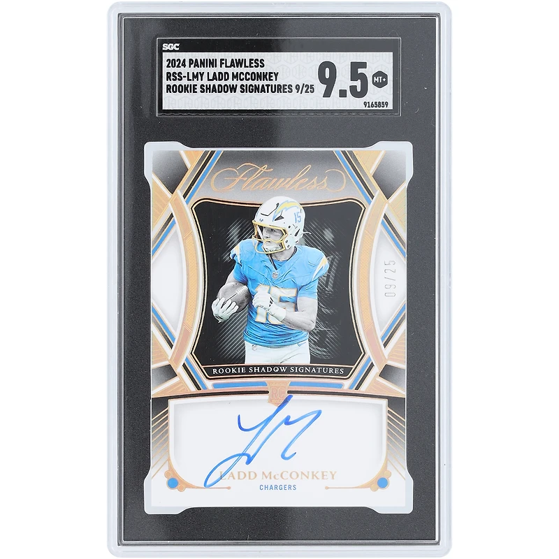 Ladd McConkey Los Angeles Chargers Autographed 2024 Panini Flawless Rookie Shadow Signatures #RSS-LMY #9/25 SGC Authenticated 9.5 Rookie Card