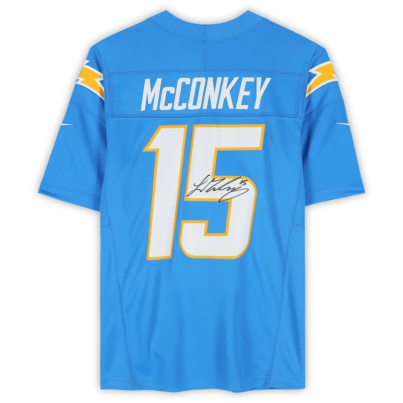 Maillot Nike Vapor F.U.S.E. Limited bleu poudré autographié par Ladd McConkey des Chargers de Los Angeles