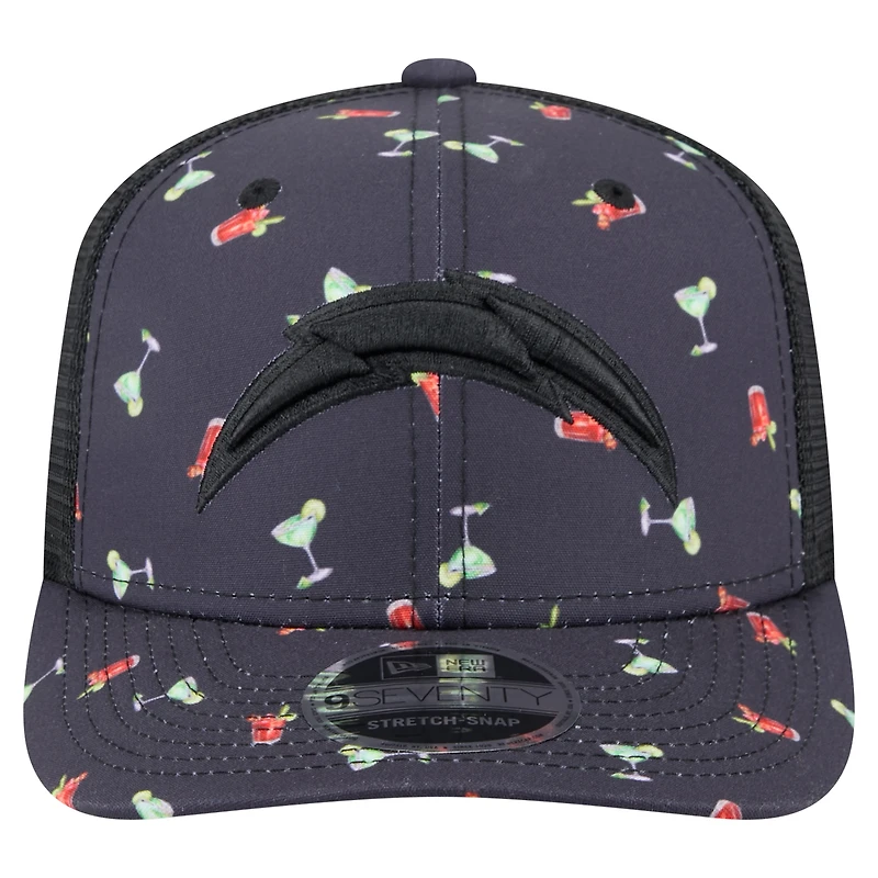 Men's New Era  Navy/Black Los Angeles Chargers Adventure Drinks Pattern 9SEVENTY Stretch-Snap Hat