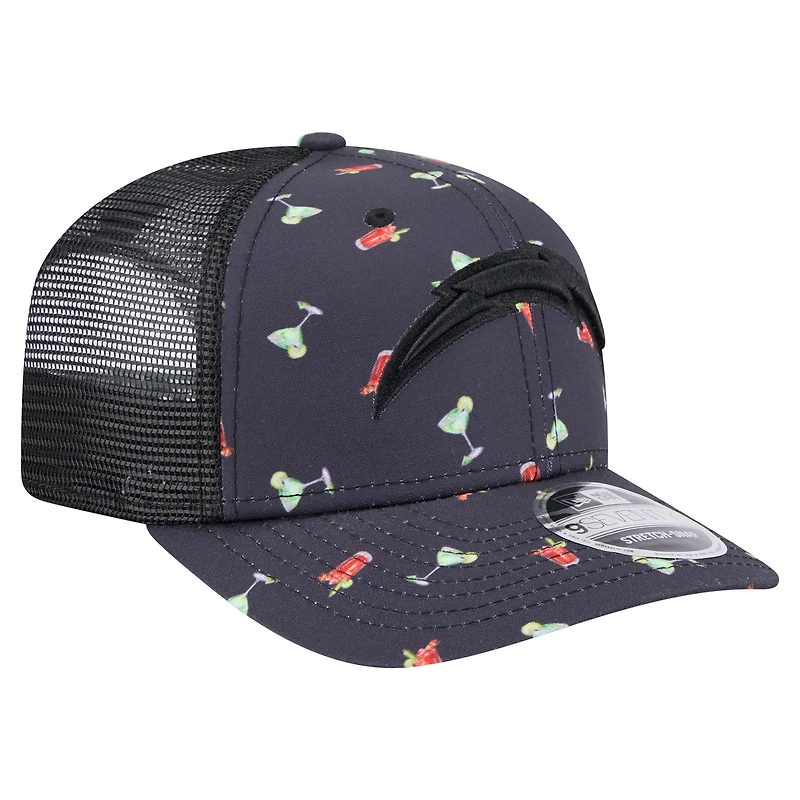 Men's New Era  Navy/Black Los Angeles Chargers Adventure Drinks Pattern 9SEVENTY Stretch-Snap Hat