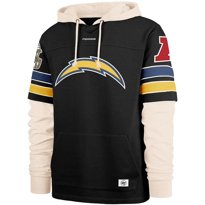 Men's '47  Black Los Angeles Chargers Split Zone Cornerback Duo Hoodie