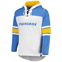Men's '47 Los Angeles Chargers Heather Gray Gridiron Lace-Up Pullover Hoodie