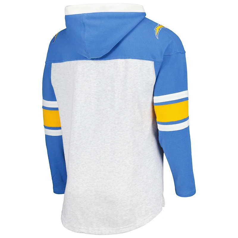 Men's '47 Los Angeles Chargers Heather Gray Gridiron Lace-Up Pullover Hoodie