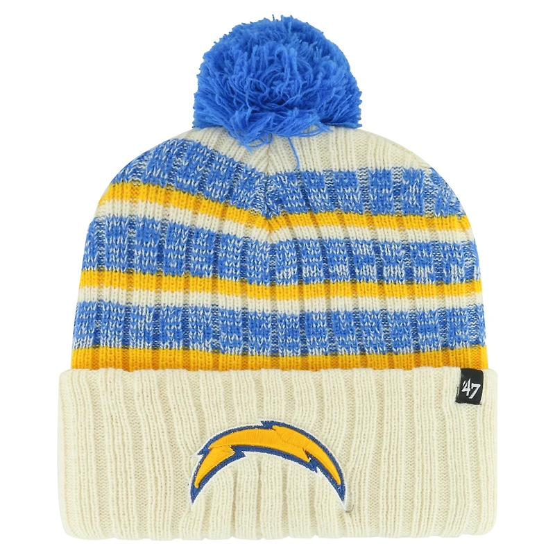 Bonnet en tricot à revers Tavern '47 Natural Los Angeles Chargers pour hommes avec pompon