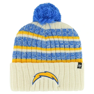 Bonnet en tricot à revers Tavern '47 Natural Los Angeles Chargers pour hommes avec pompon