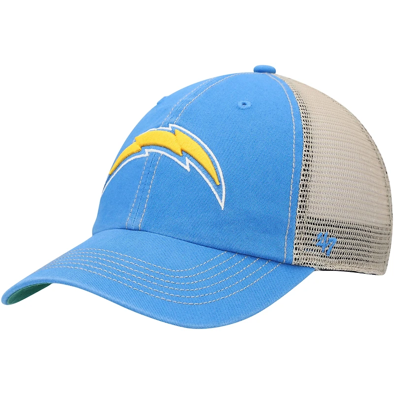 Casquette trucker Trawler Clean Up pour homme, bleu poudre/naturel, Los Angeles Chargers, modèle 47