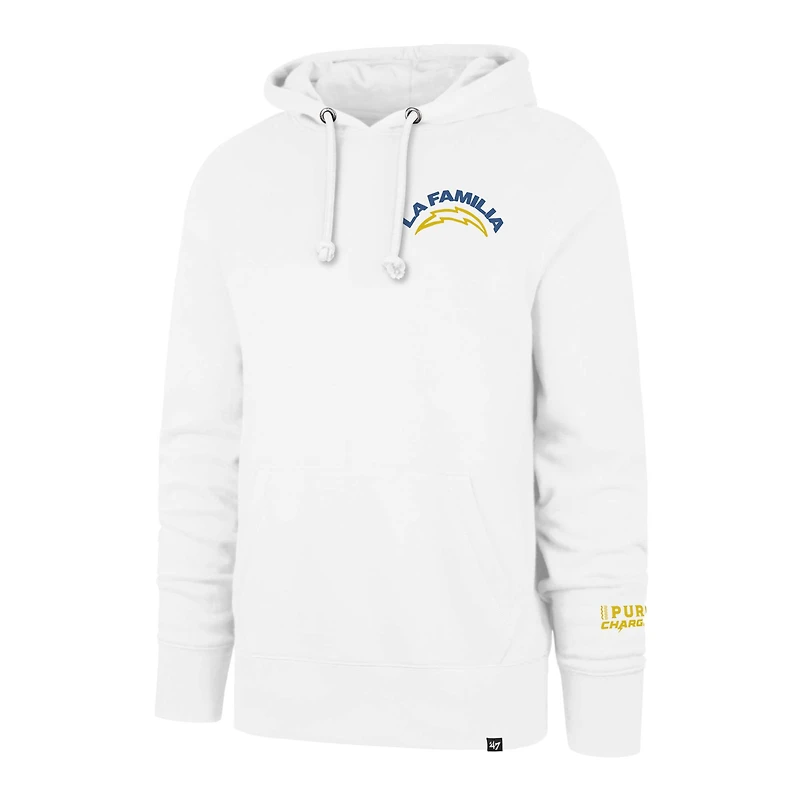 Men's '47  White Los Angeles Chargers La Familia Headline Pullover Hoodie